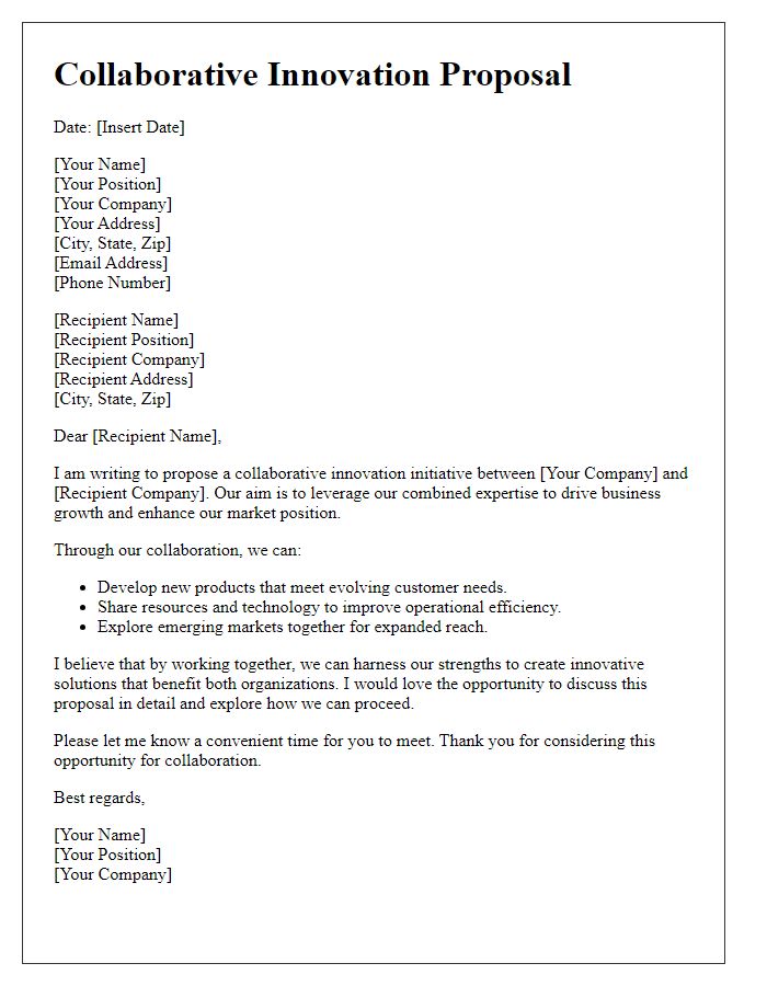 Letter template of collaborative innovation proposal for business growth