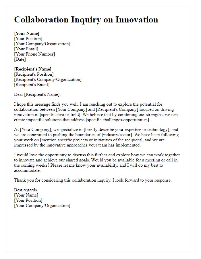 Letter template of innovation-focused collaboration inquiry