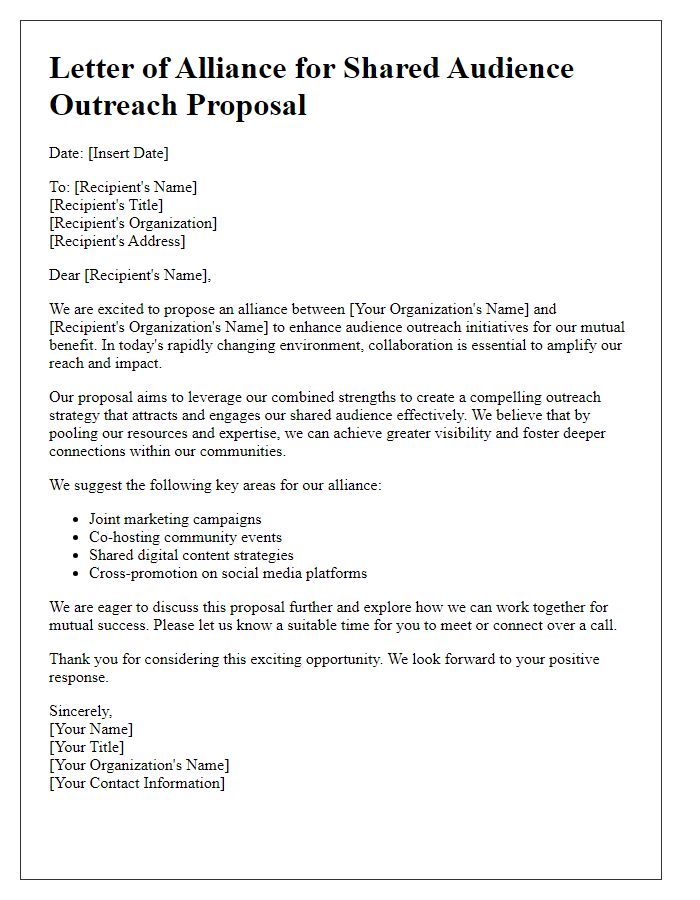 Letter template of alliance for shared audience outreach proposal