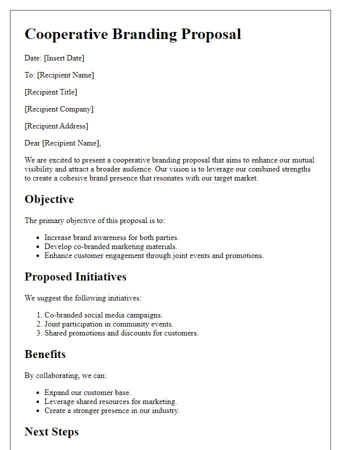 Letter template of cooperative branding proposal