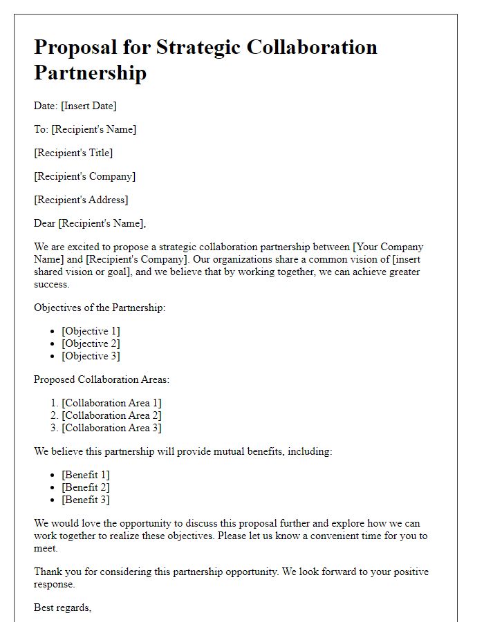 Letter template of strategic collaboration partnership proposal