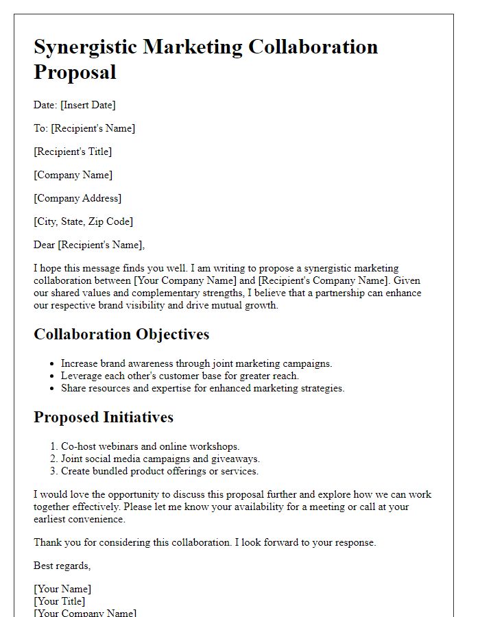 Letter template of synergistic marketing collaboration proposal