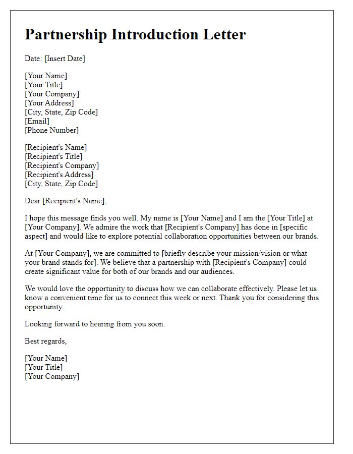 Letter template of brand collaboration partnership introduction