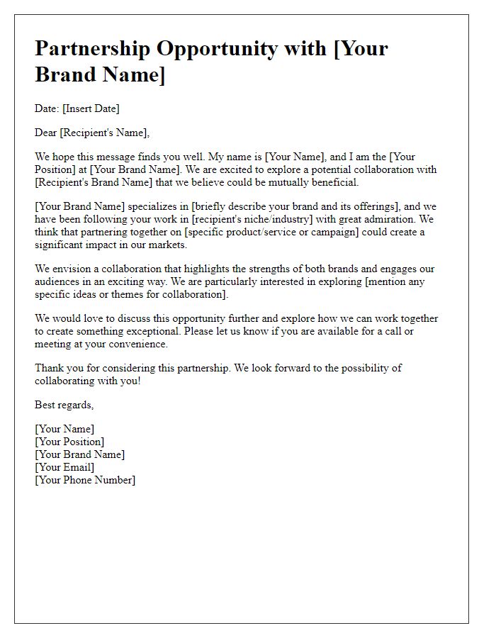 Letter template of brand collaboration partnership opportunity