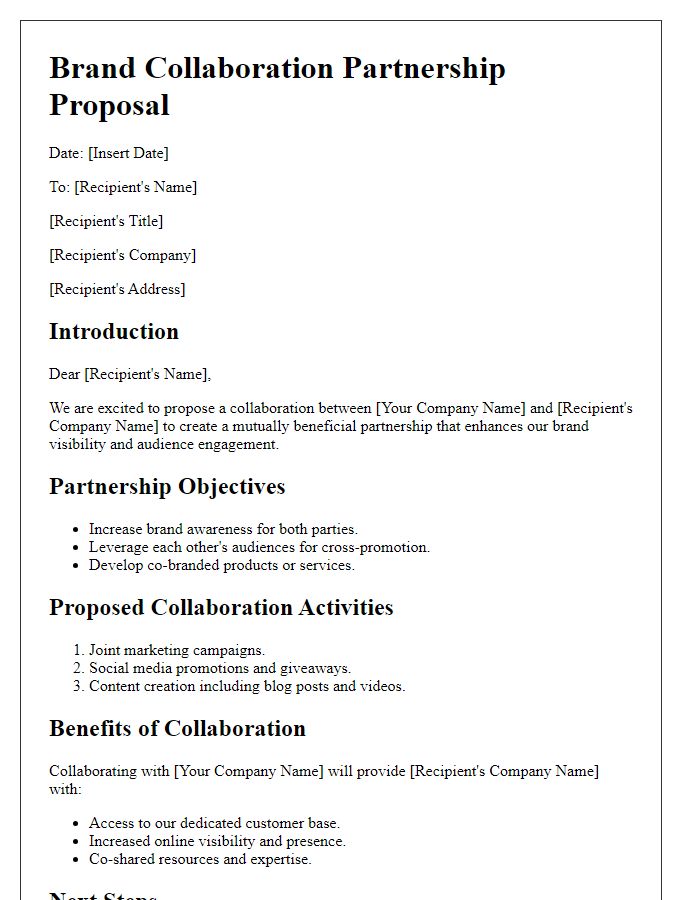 Letter template of brand collaboration partnership outline proposal