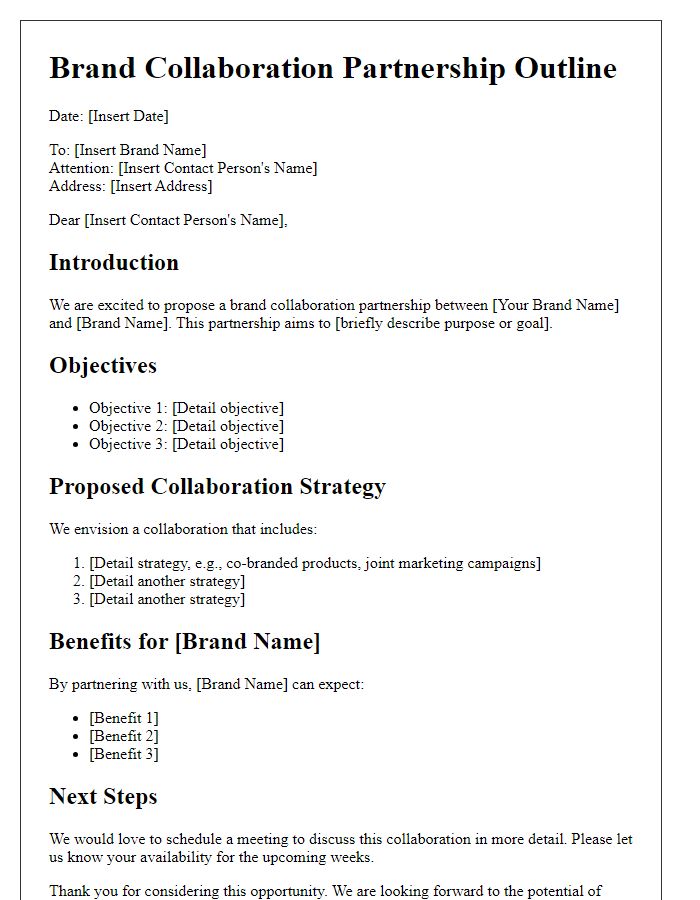 Letter template of brand collaboration partnership outline