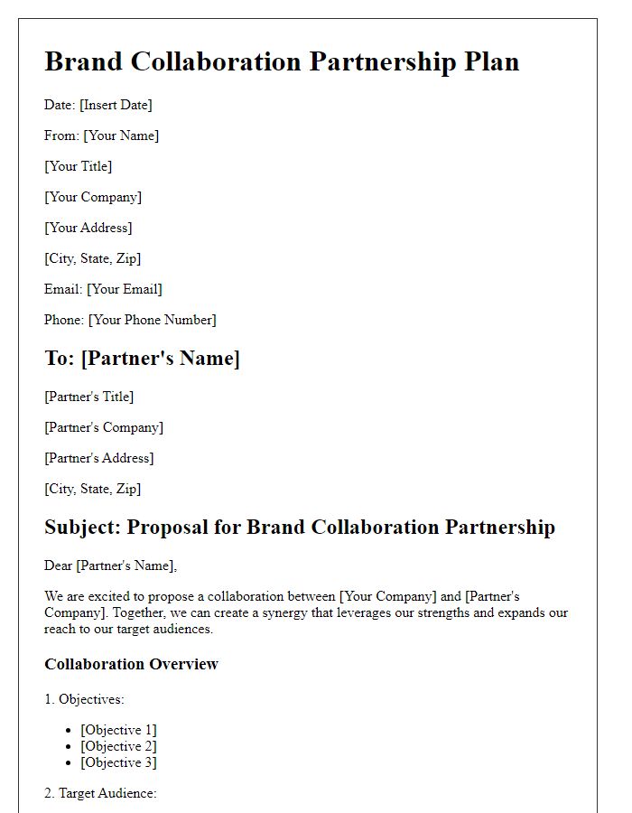 Letter template of brand collaboration partnership plan