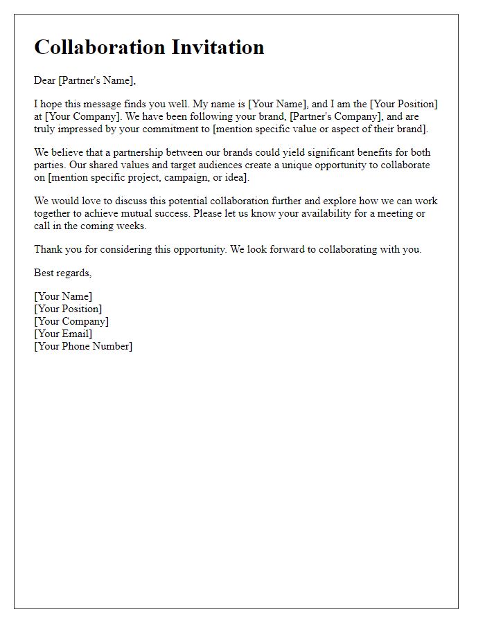 Letter template of brand partnership collaboration invitation