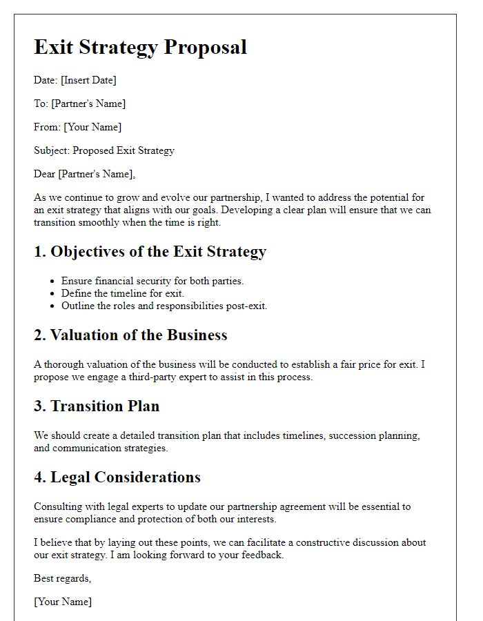 Letter template of exit strategy for partners