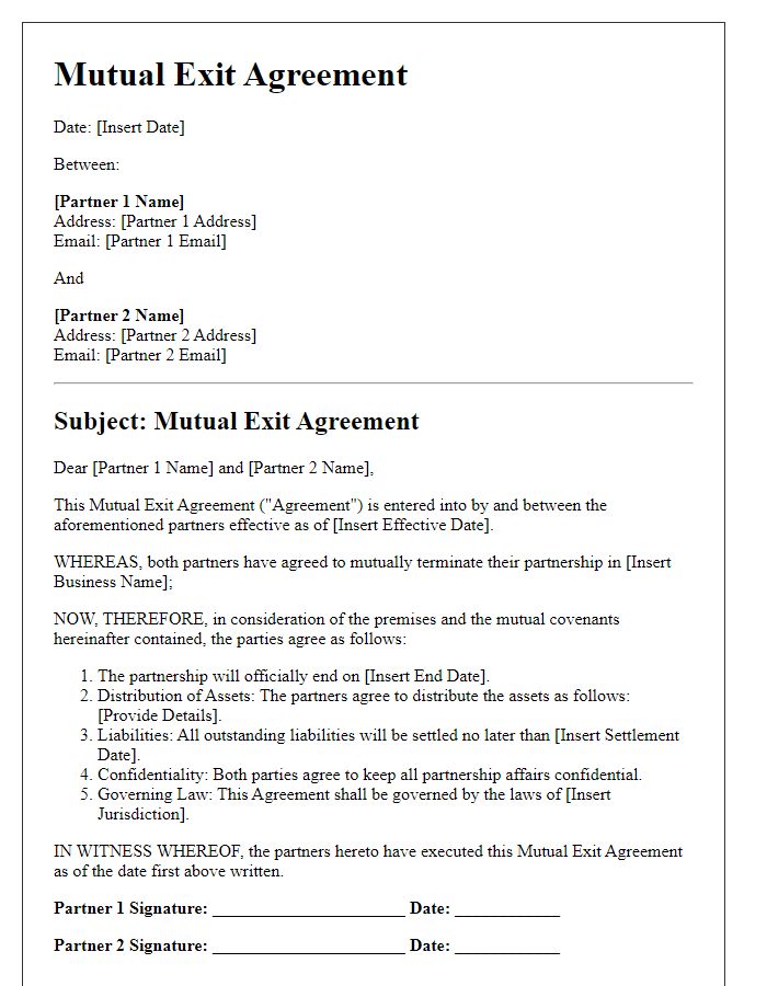 Letter template of mutual exit agreement for partners