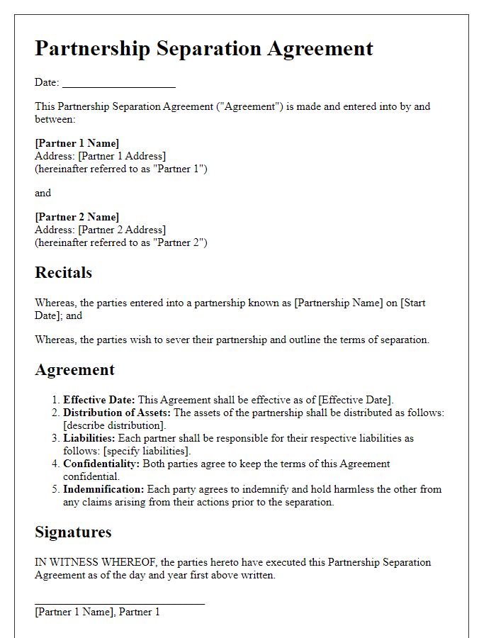 Letter template of partnership separation agreement