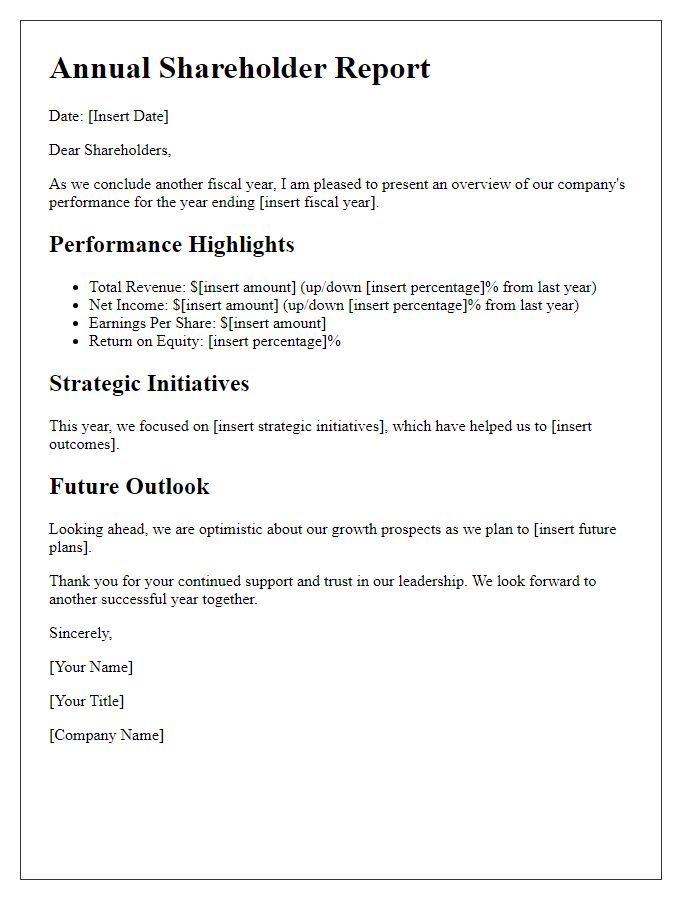 Letter template of annual shareholder report for performance overview