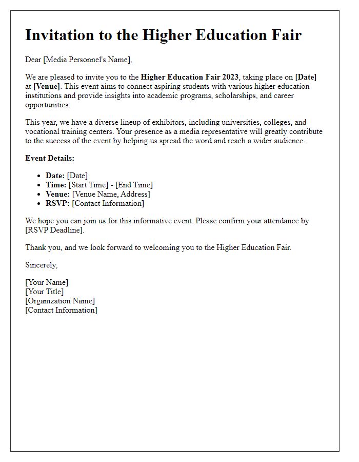 Letter template of Invitation to Higher Education Fair for Media Personnel