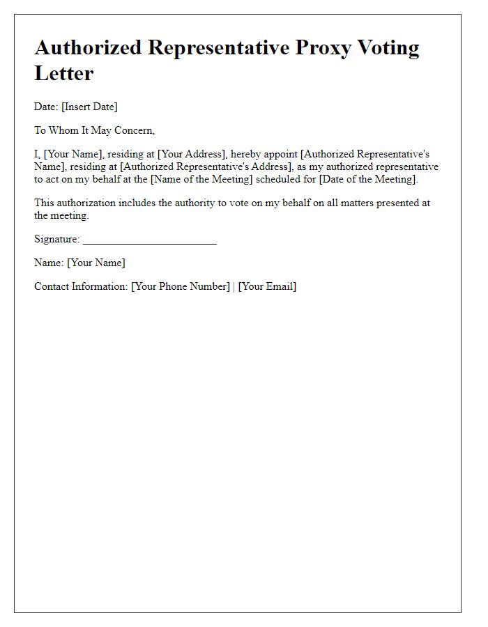 Letter template of authorized representative proxy voting.