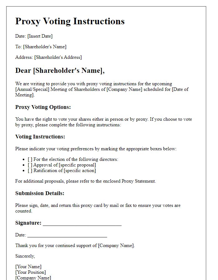 Letter template of proxy voting instructions for shareholders.