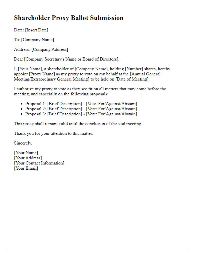 Letter template of shareholder proxy ballot submission.