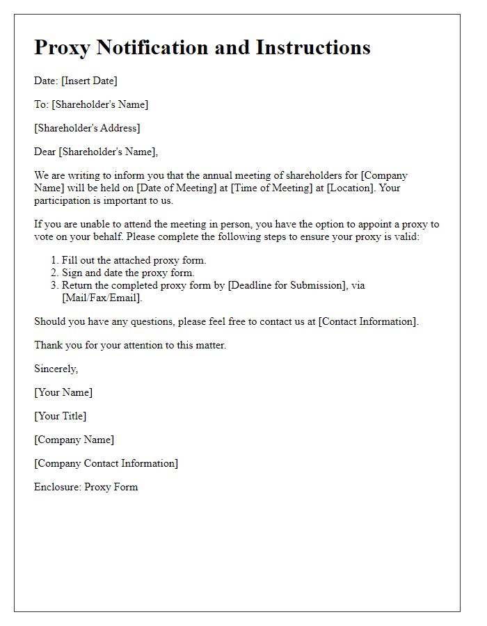 Letter template of shareholder proxy notification and instructions.