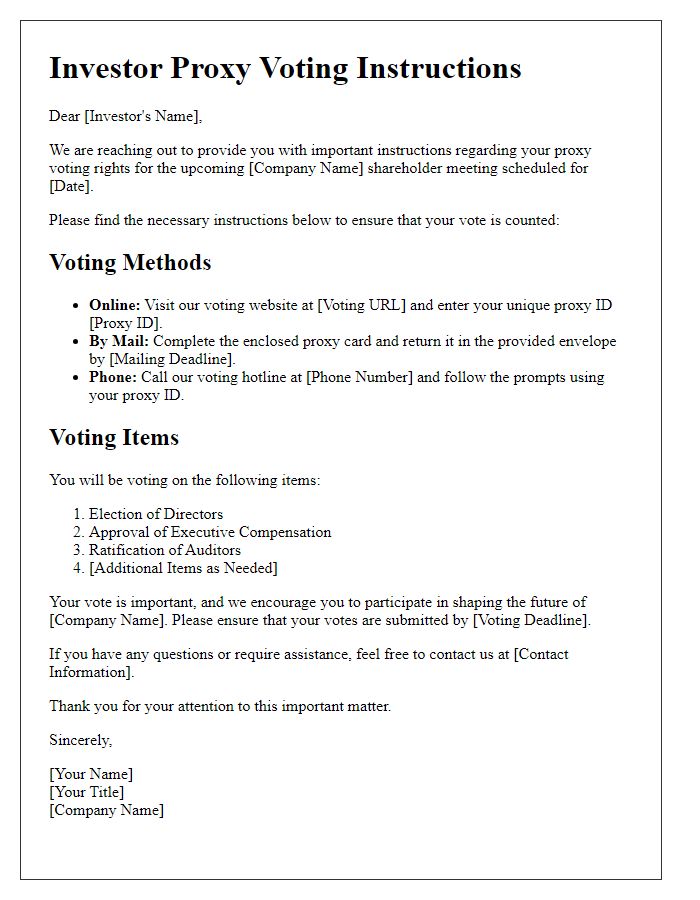 Letter template of voting instructions for investor proxies.