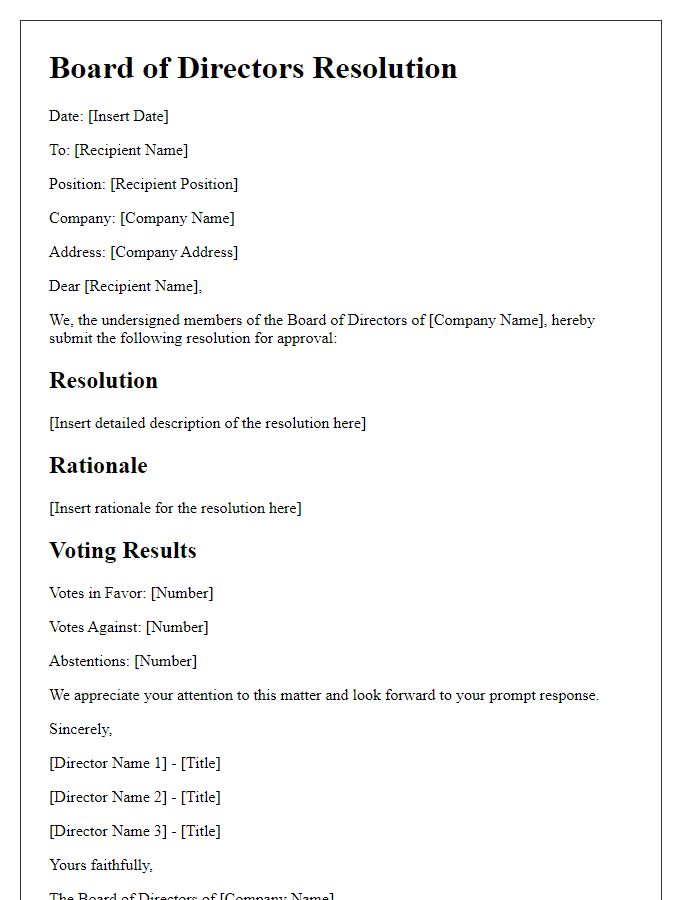 Letter template of board of directors resolution submission