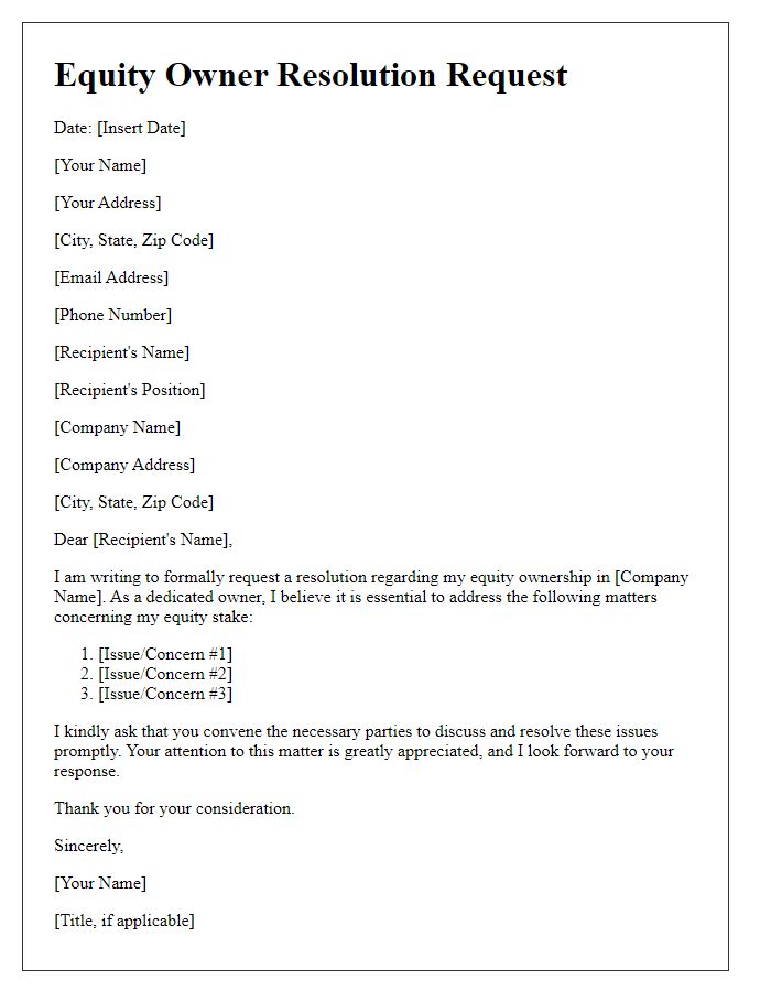 Letter template of equity owner resolution request