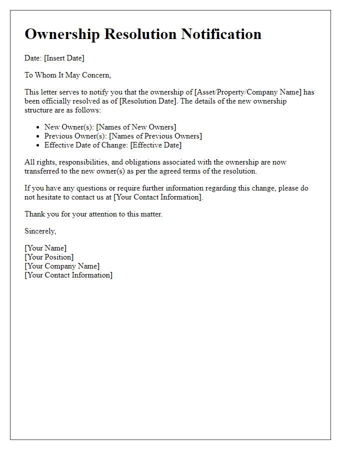 Letter template of ownership resolution notification