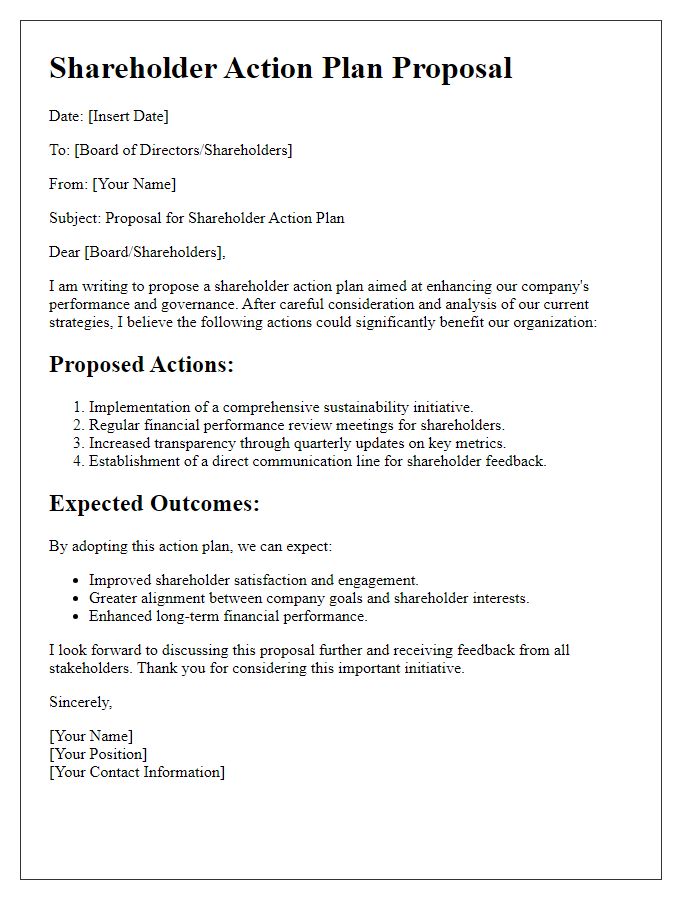 Letter template of shareholder action plan proposal