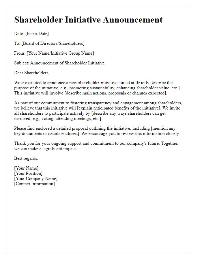 Letter template of shareholder initiative announcement