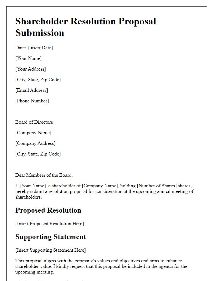 Letter template of shareholder resolution proposal submission