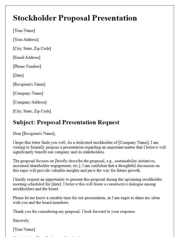 Letter template of stockholder proposal presentation