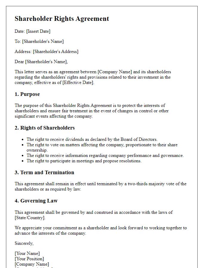 Letter template of shareholder rights agreement