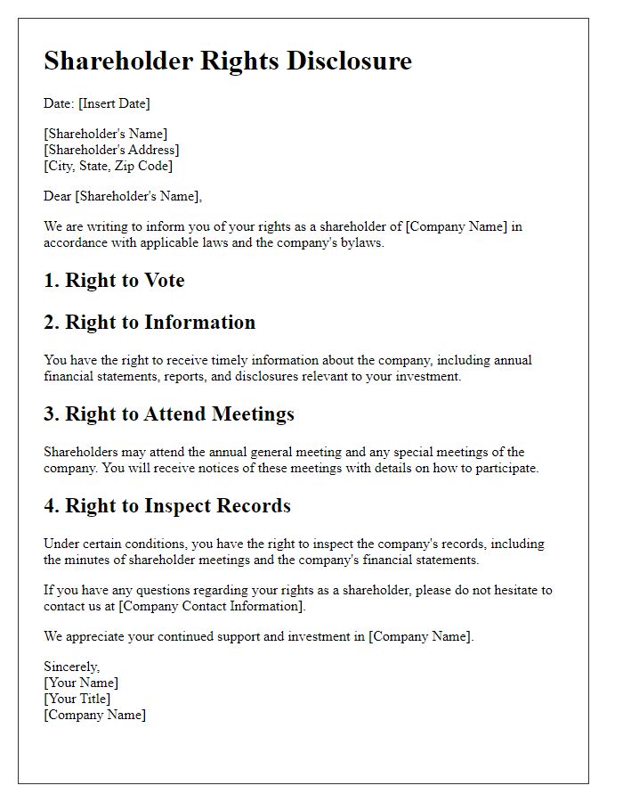 Letter template of shareholder rights disclosure