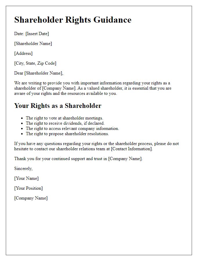 Letter template of shareholder rights guidance