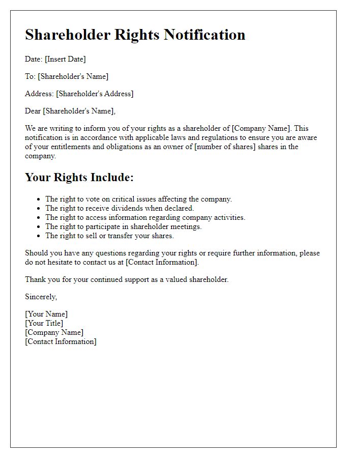 Letter template of shareholder rights notification