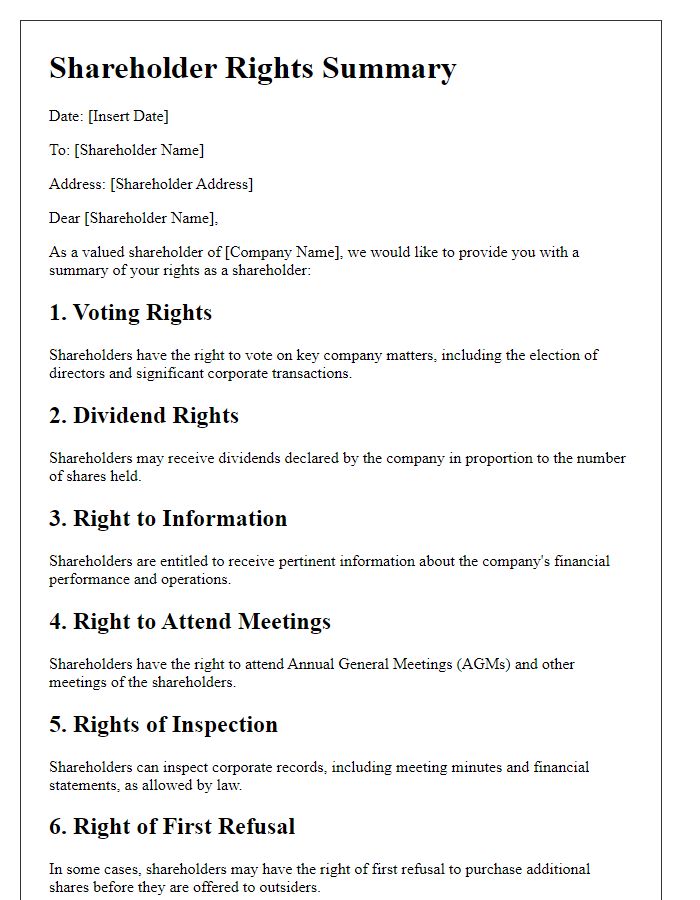 Letter template of shareholder rights summary