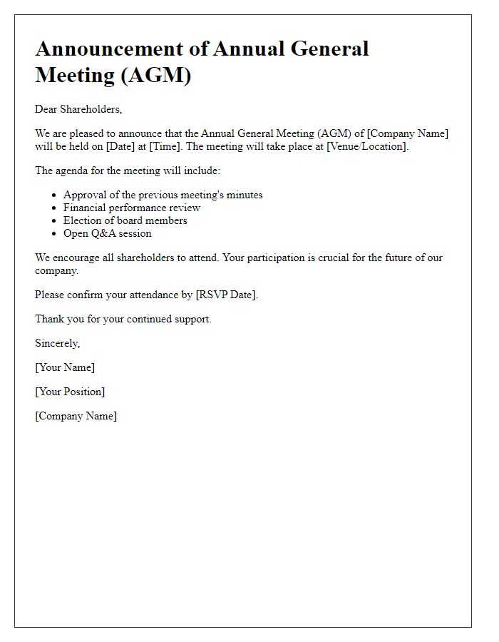 Letter template of Announcement for Shareholder AGM Gathering