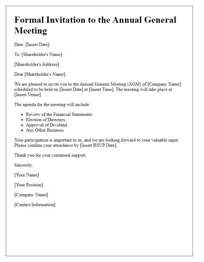 Letter template of Formal Invitation for AGM to Shareholders