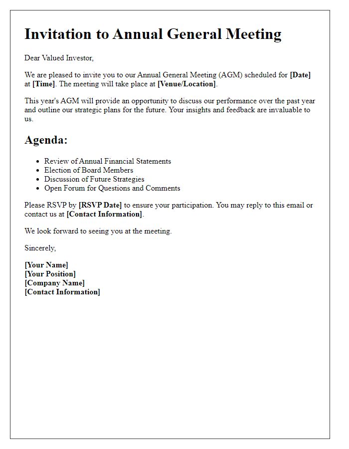 Letter template of Invitation to Attend Annual General Meeting for Investors