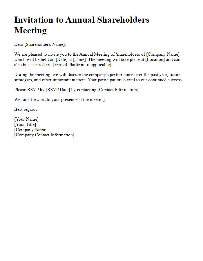 Letter template of Invitation for Shareholders to Join Annual Meeting