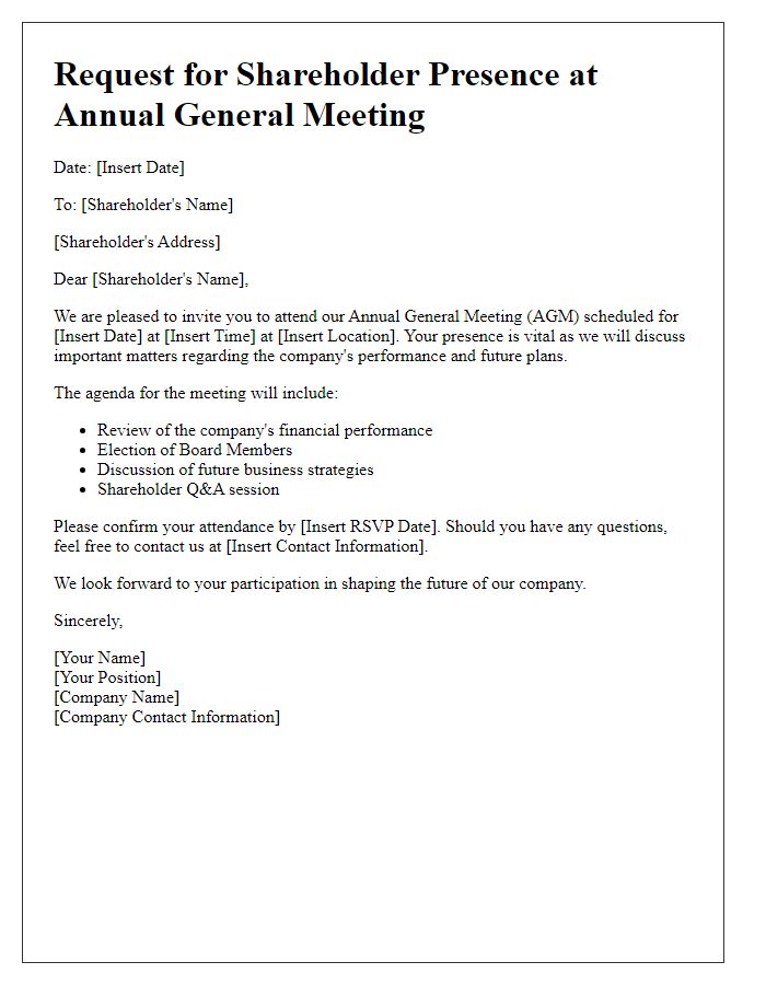 Letter template of Request for Shareholder Presence at AGM