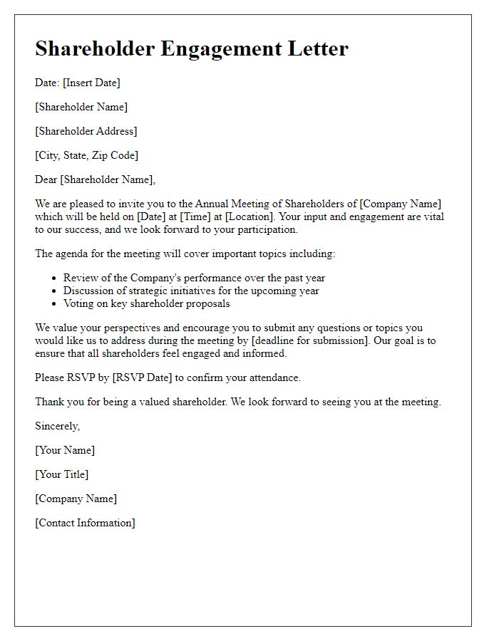 Letter template of Shareholder Engagement for Annual Meeting