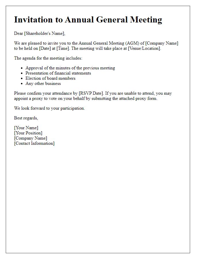 Letter template of Shareholder Invitation to Annual General Meeting