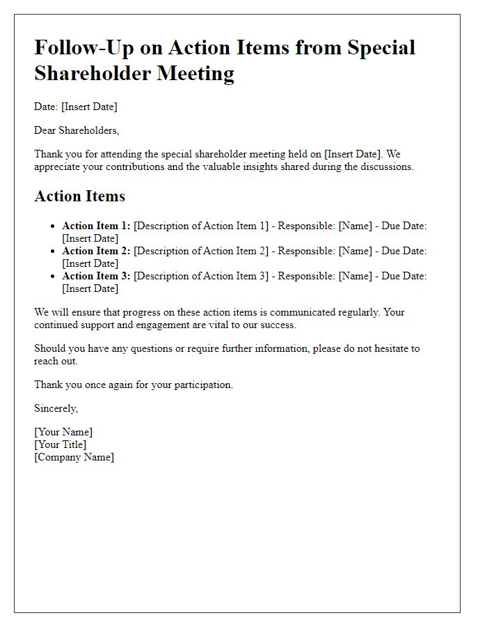 Letter template of special shareholder meeting follow-up for action items