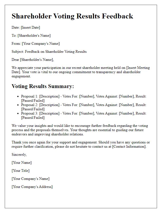 Letter template of shareholder voting results feedback