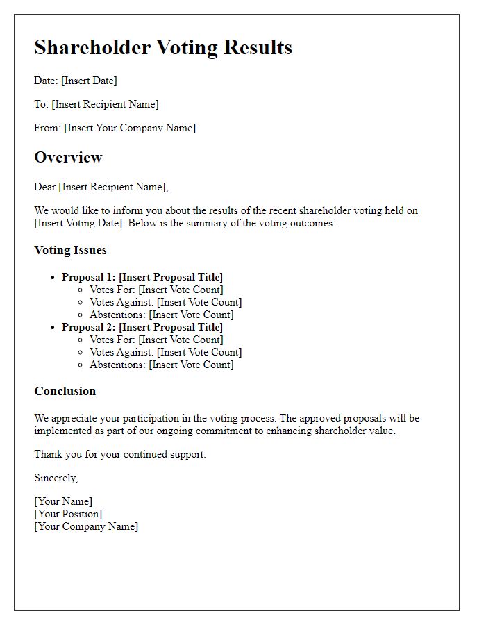 Letter template of shareholder voting results overview