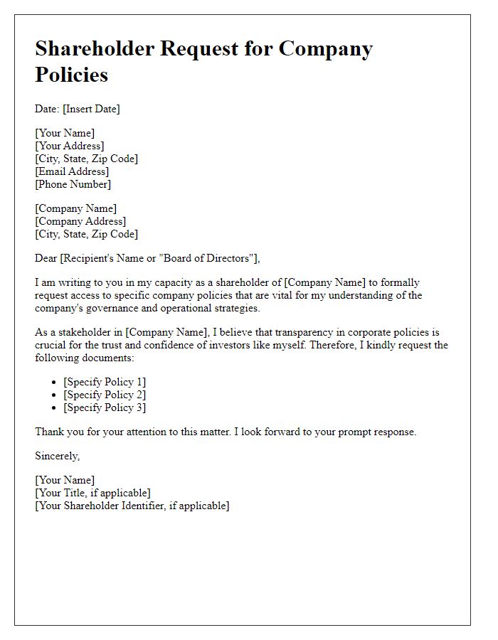 Letter template of Shareholder Request for Company Policies