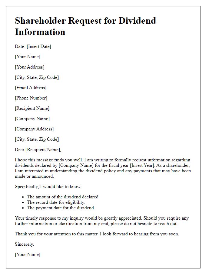 Letter template of Shareholder Request for Dividend Information