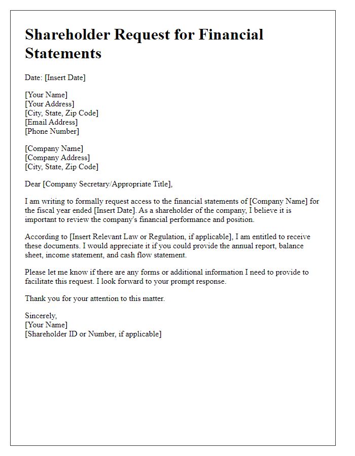 Letter template of Shareholder Request for Financial Statements