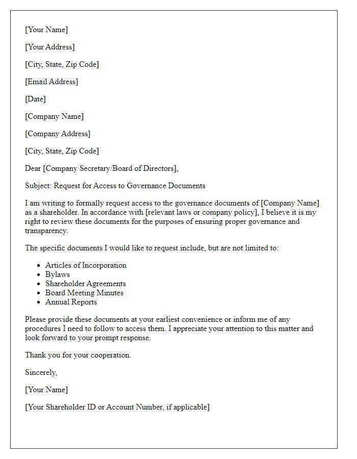 Letter template of Shareholder Request for Governance Documents