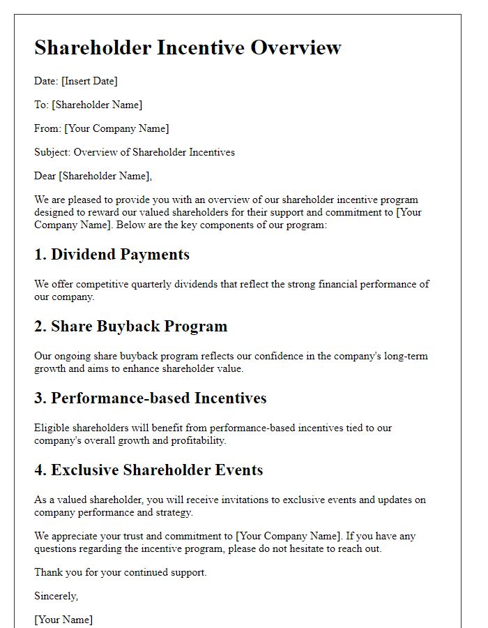 Letter template of shareholder incentive overview