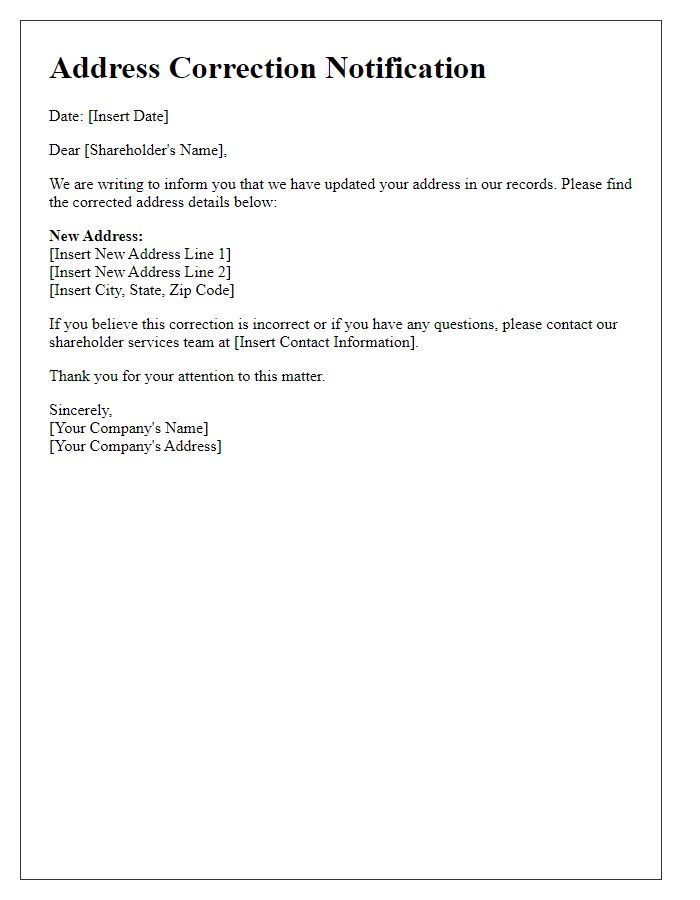 Letter template of Address Correction Notification for Shareholders